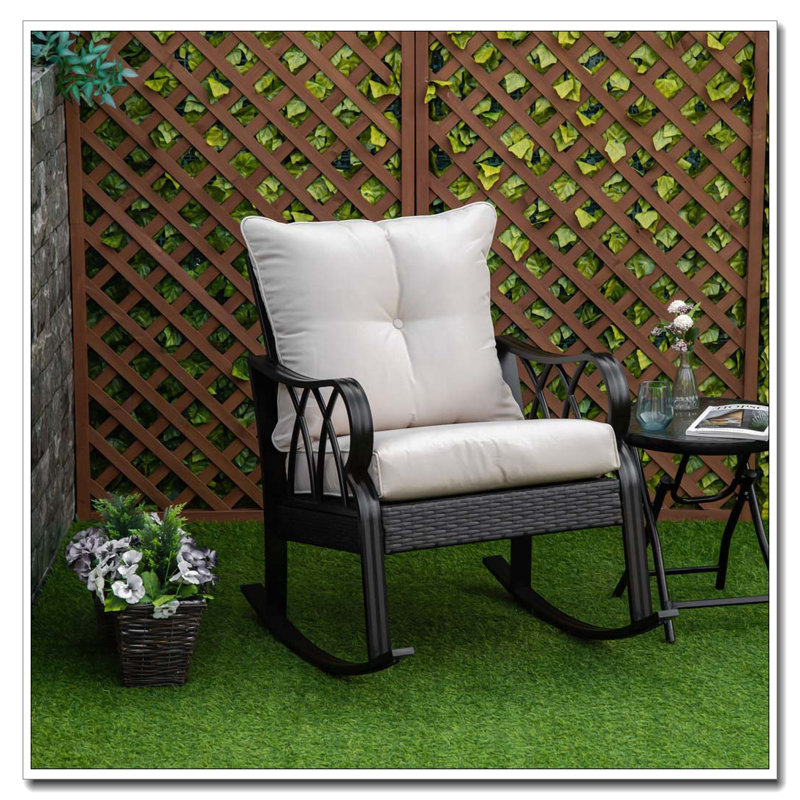 Chaise berçante d'extérieur en osier et rotin, Kaki