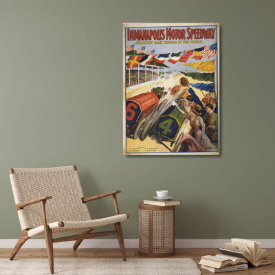 "Indianapolis Motor Speedway, Greatest Race Course in the World" by  Otis Lithograph Co - Gallery Wrap Canvas Wall Art