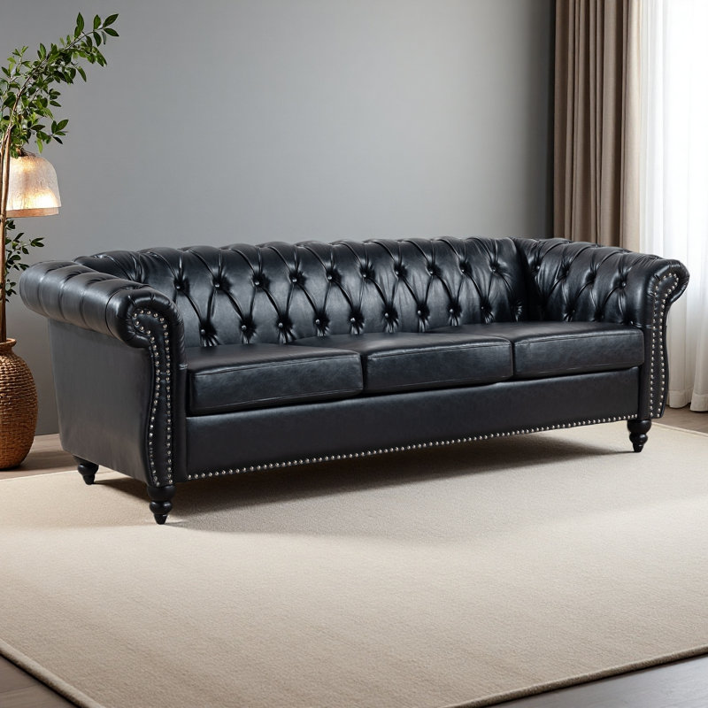 Canapé Chesterfield 84,65 po, Noir, noir, noir, noir