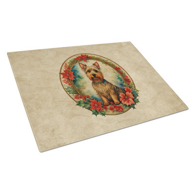 Australian Terrier Christmas Flowers Glass Cutting Board
