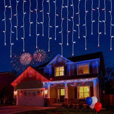 7FT-100 Lights Red & White & Blue Mini LED Icicle Lights Commercial Grade Waterproof for Holiday Decoration, Christmas Decors
