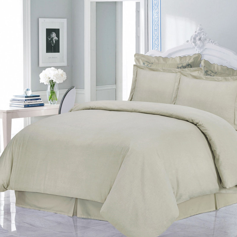 Traditional Cotton Flannel Duvet Cover, King Duvet Cover + 2 Standard Shams, Cashmere