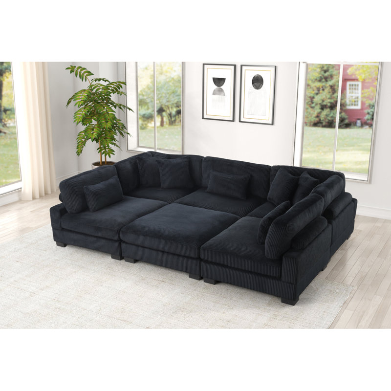Bentley Modern Style Modular Sectional Unique Layout Made With Corduroy Fabric And Wood In Black Setup-1 (NJ Warehouse Inventory)
