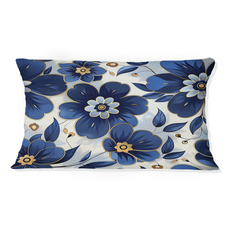 Coussin lombaire transitionnel floral bleu cobalt VII