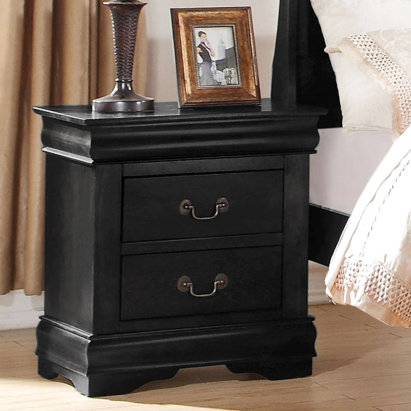 Solid Wood Bedroom Nightstand With 2 Black Drawers For Interior Decoration Contemporary 2 In A Classy