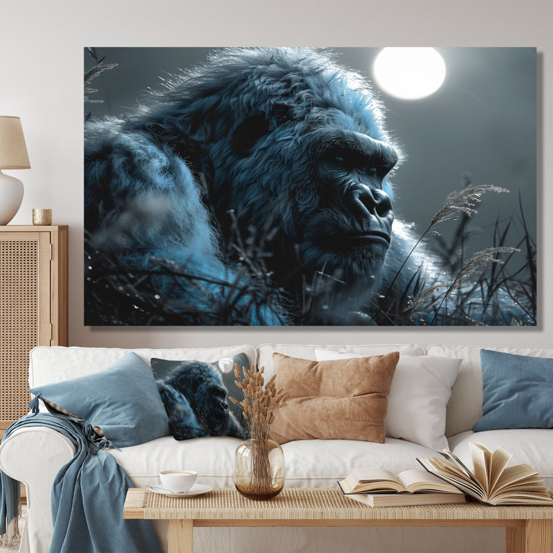 Noir et blanc Bigfoot Moonlit Meadow - art mural Bigfoot, Toile tendue, 34" H x 44" W