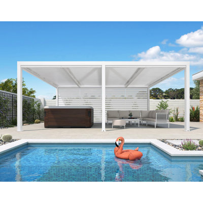 PURPLE LEAF Louvred Pergola Accessory 20 Feet Side Adjustable Screen Rainproof UV Resistant Privacy Sun Side Roller Shade, Pergola Not Included