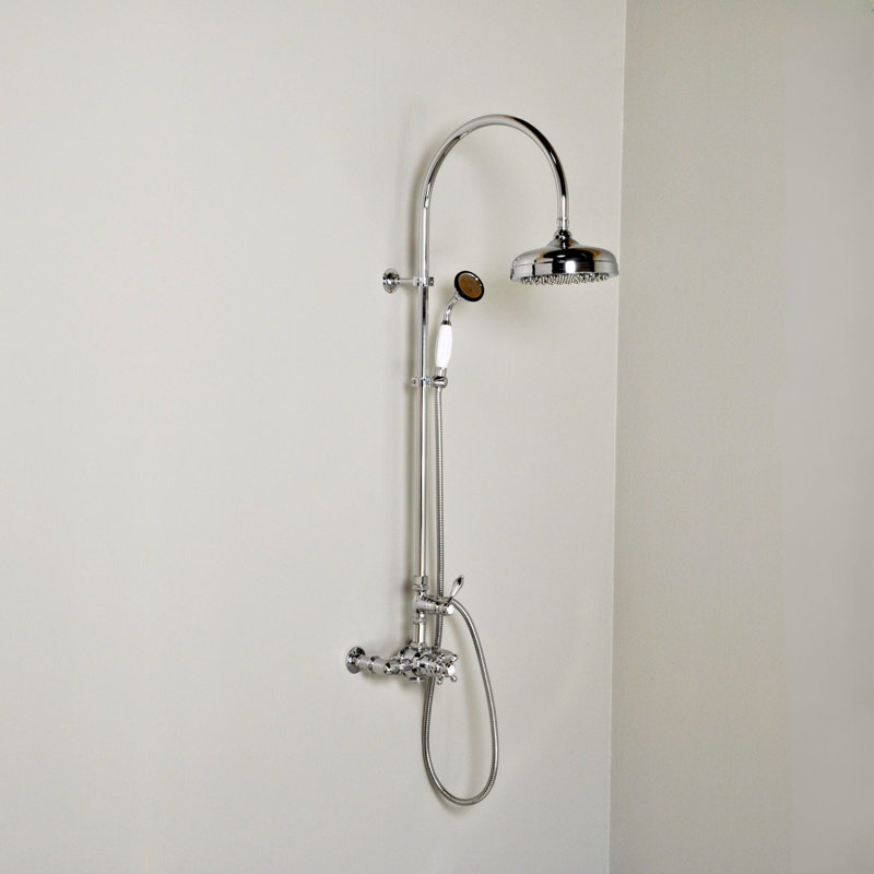 Système de douche thermostatique exposé 60 po mural avec douche à main 1,75 gal / min, Unlacquered Polished Brass
