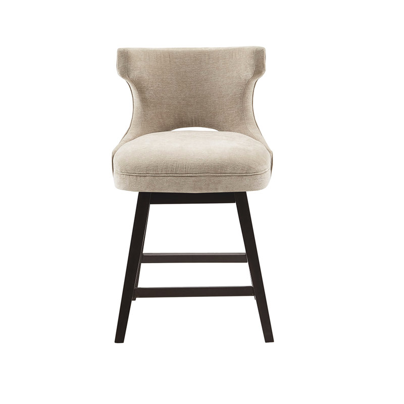Tabouret de comptoir pivotant avec suspension en toile - beige, siège en bois beige foncé, pieds, métal, Noir, Beige