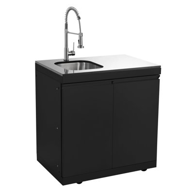 Double Door Outdoor Sink Cabinet with Tap and Black Galaxy Granite Counter - 304 Stainless Steel