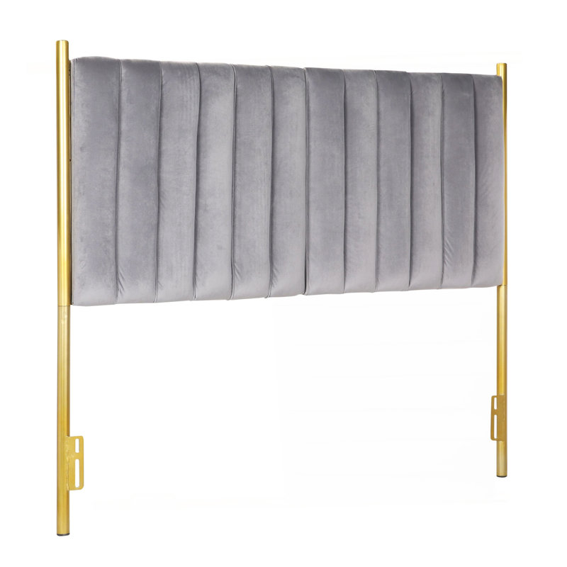 Tête de lit Chloe Contemporary / Glam en acier doré et velours gris par Lumisource, Grand lit