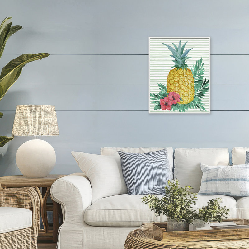 Bora Bora, giclée encadrée d'ananas, design par Paul Brent, H 20 po x l 16 po, Estampe numérique encadrée blanc bord de mer