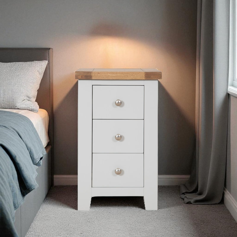 Melbourne 45cm W Bedside Table, French Grey, Medium Oak