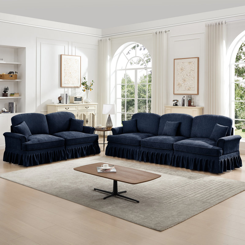 Bleu avec segment segmenté, pétale en forme évasée et chenille pour une assise confortable, modulaire classique 2 pièces avec design incurvé, tissu à fil argenté, plusieurs configurations de salon