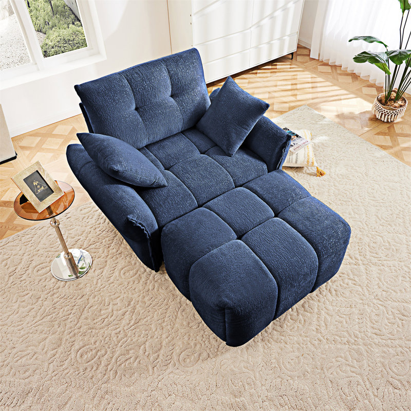 Canapé ergonomique à une place avec repose-pieds, Bleu
