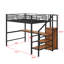 Lit mezzanine double en métal avec bureau, escalier de rangement et lumière DEL-681627943