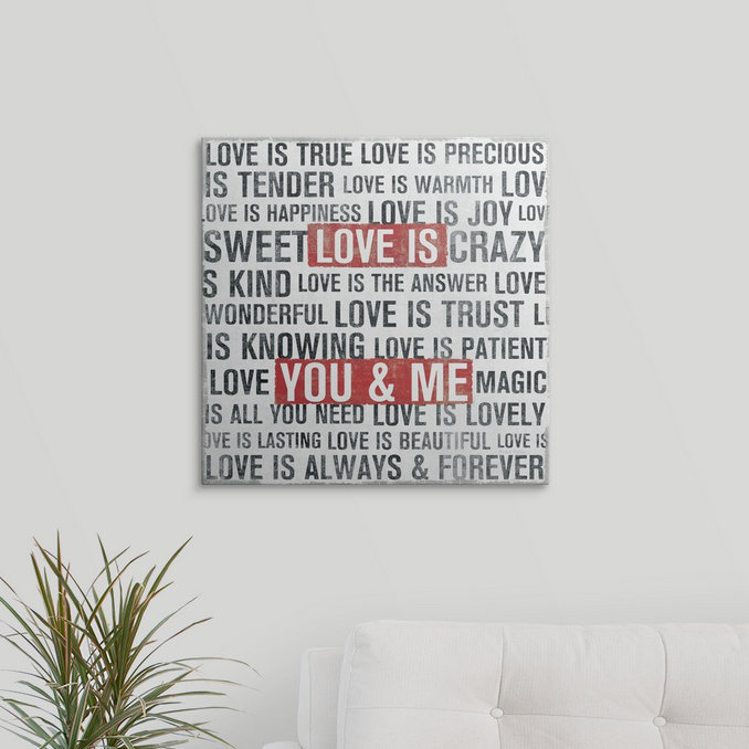 «Ahearn Love Is» par Michael Mullan - reproduction d'art textuel, H 35 po x l 35 po x P 1,5 po, Toile