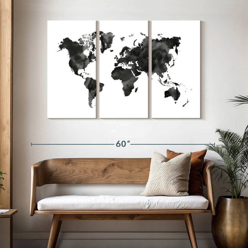 Aliaz Watercolor World Map Black, 32" H x 50" W