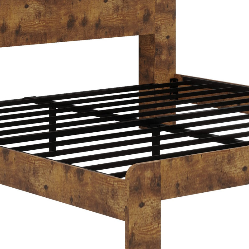 Structure de lit plateforme avec tête de lit à DEL avec rangement et 2 USB, grand rangement sous le lit, Très grand