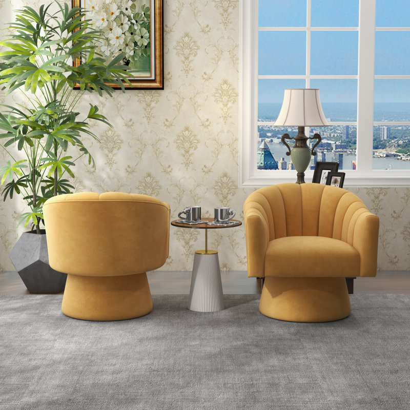 Avalina Velvet Swivel Barrel Chair, Yellow