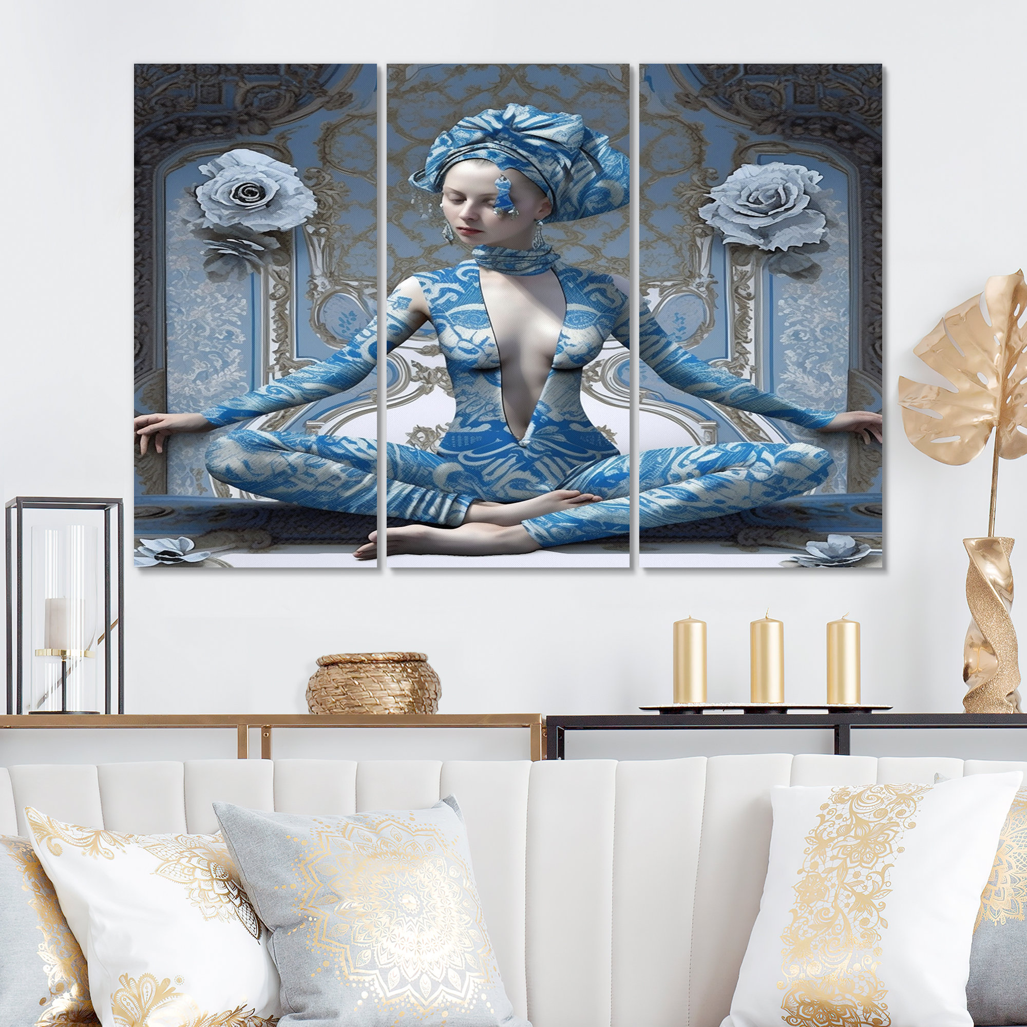 DesignArt Spiritual Serenity Blue Goddess Meditation V On Canvas 3