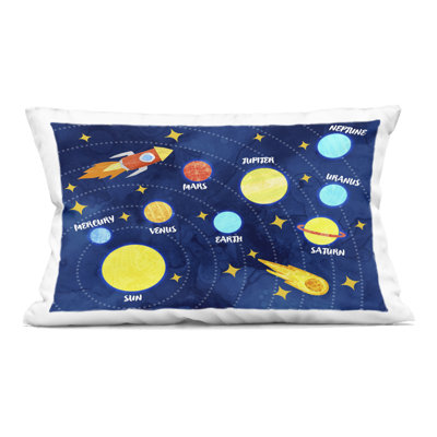Rocket Across Solar System Decorative Printed Throw Pillow, design by Daphne Polselli
