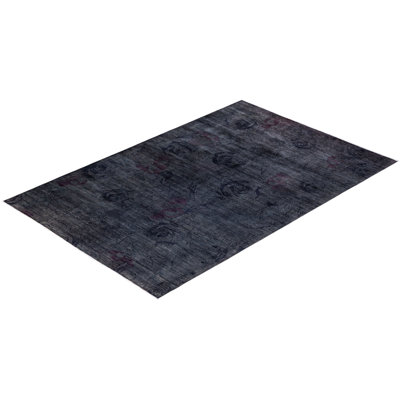 Tapis unique noué à la main Vibrance - gris, 5 pi 10 po x 9 pi 1 po