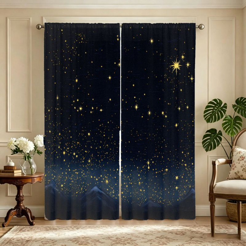 2Pcs rideaux de nuit étoilés, imprimé galaxie céleste, filtrage de la lumière, conception à passe-tringle, pour le salon, la chambre à coucher, le balcon et la cuisine