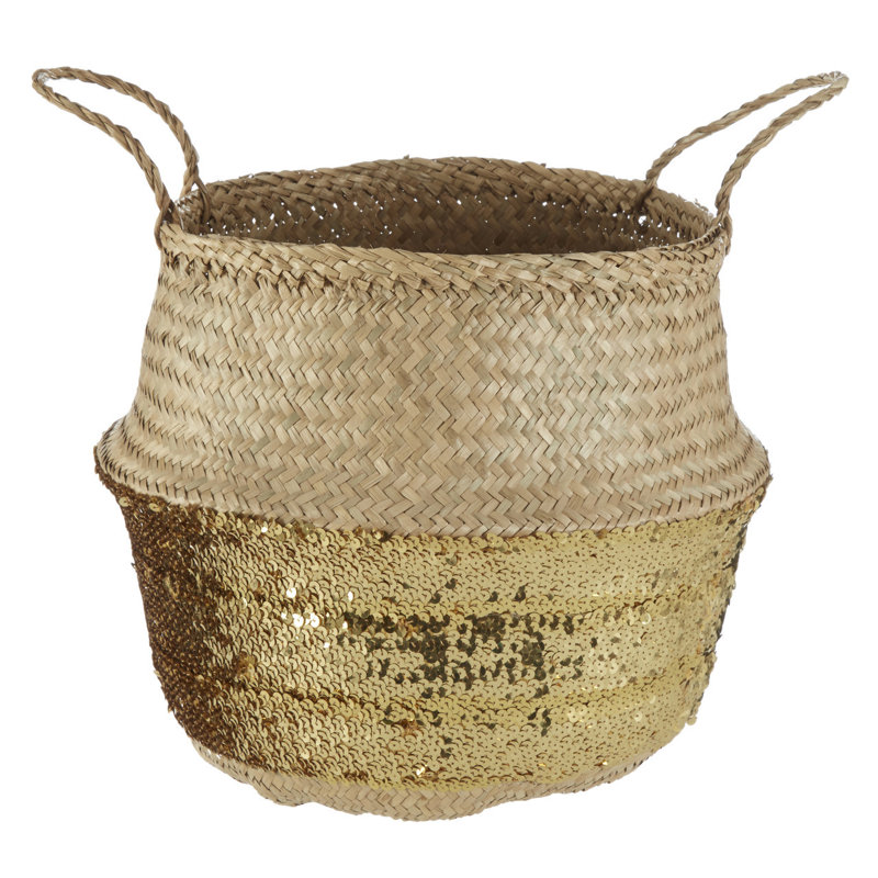Etta Avenue Seagrass Decorative Basket, 28cm H x 30cm W x 30cm D, Gold/Natural