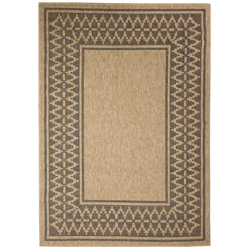 Dakota Fields Diamond Border Natural Tan/Black Indoor/Outdoor Rug, Rectangle 7'10" x 9'10"