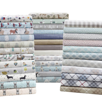Drap simple 100% flanelle de coton TG avec motif village blanc, doux au toucher, comprend un drap plat, 2 taies d'oreiller ajustées, lavable à la machine, aucune impression de substance nocive, pour une