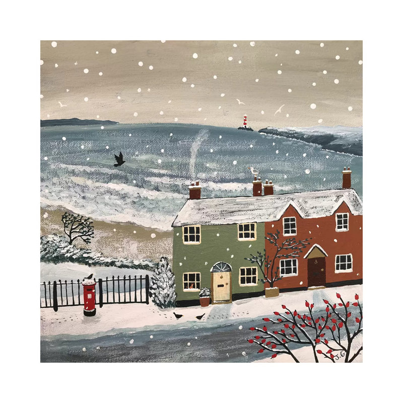 Snowing By The Sea by Jo Grundy - Painting on Canvas, Wrapped Canvas, 30.48 cm H x 30.48 cm W