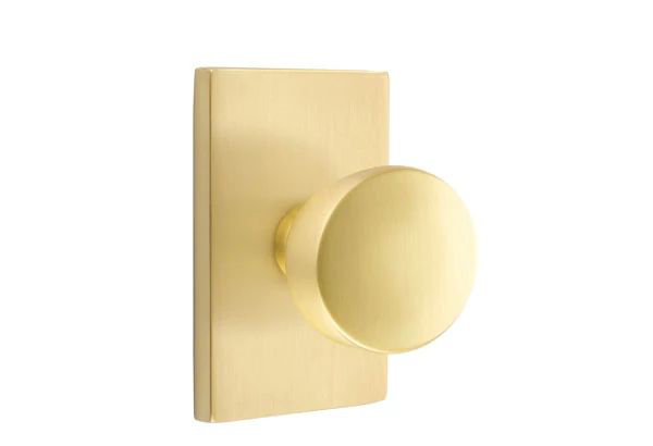 Ensemble de mortaise intérieure Emtek Passage avec rosette rectangulaire moderne et bouton Laurent (LH), Nickel satiné