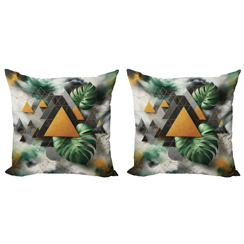 429411_Ambesonne Housse de coussin Monstera 2Pack Triangles Marble Abstract, H 16 po x l 16 po