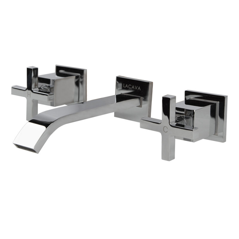 Kubista Wall Mounted Bathroom Faucet, Polished Chrome, Cross