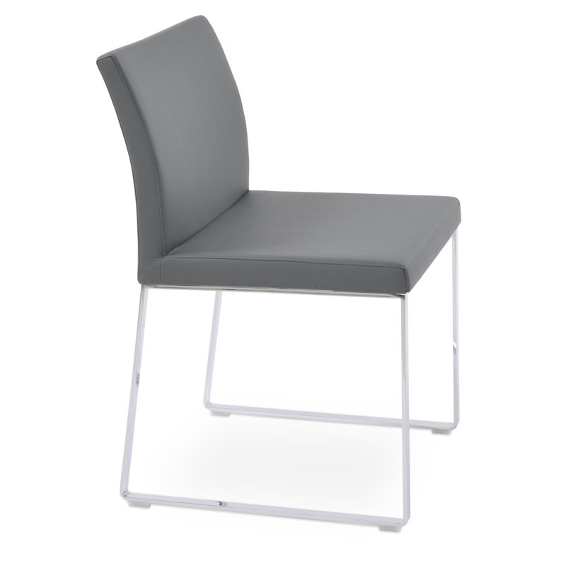 Aria Metal Upholstered Back Dining Chair, Grey Faux Leather, Chrome