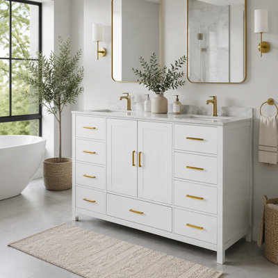 Base de meuble-lavabo durable avec 2 portes à fermeture douce et 9 tiroirs coulissants lisses