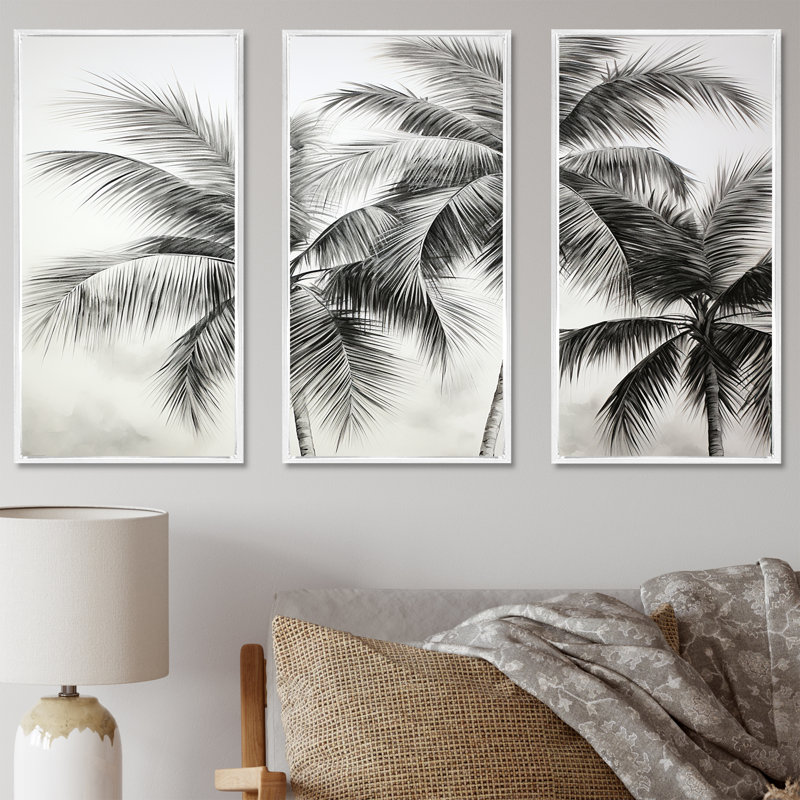 Palmier, désert, oasis II - ensemble de palmiers et palmiers, H 28 po x l 36 po x P 1 po, Cadre flottant blanc