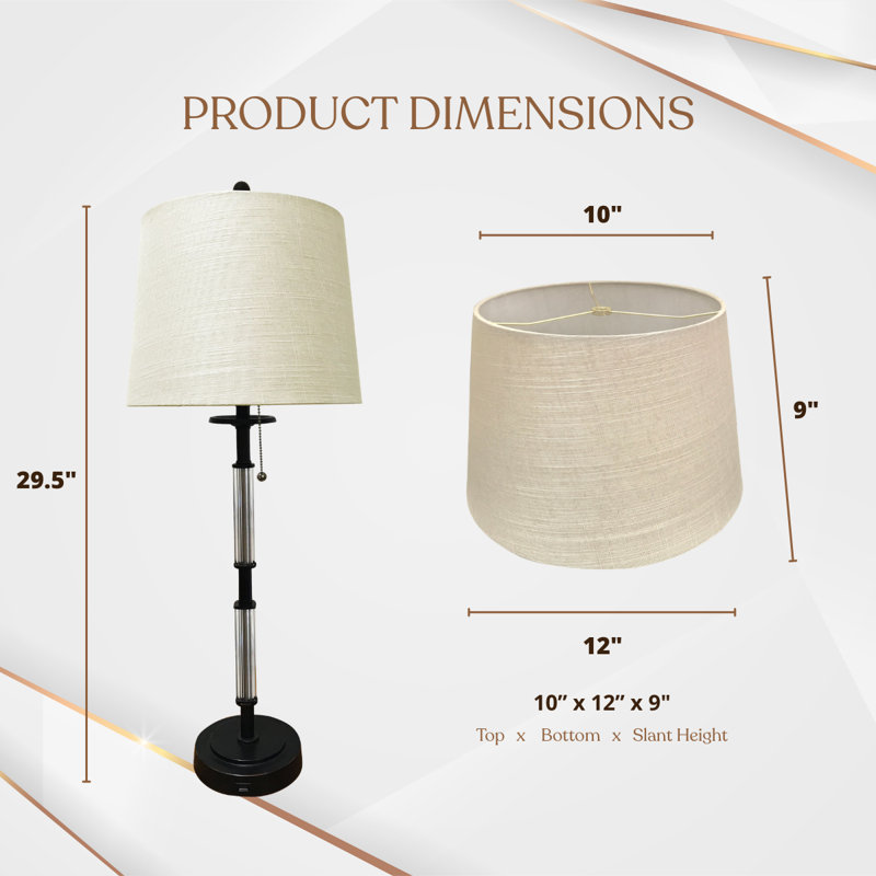 Royal Designs, Inc. Ensemble de 2 lampes de table colonne en cristal port USB 29,5 ", finition bronze huilé, abat-jour en lin beige