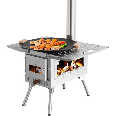 Réchaud de camping extérieur Réchaud de camping portatif Cuisinière en acier inoxydable avec tuyau de cheminée