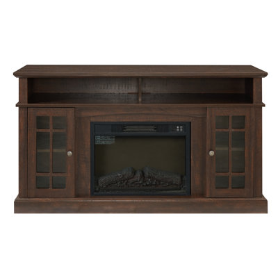 Meuble télé 58 po avec porte vitrée, meuble télé Country américain traditionnel avec chauffage électrique 23 po, grande console de divertissement à domicile pour téléviseur de 65 po ou moins
