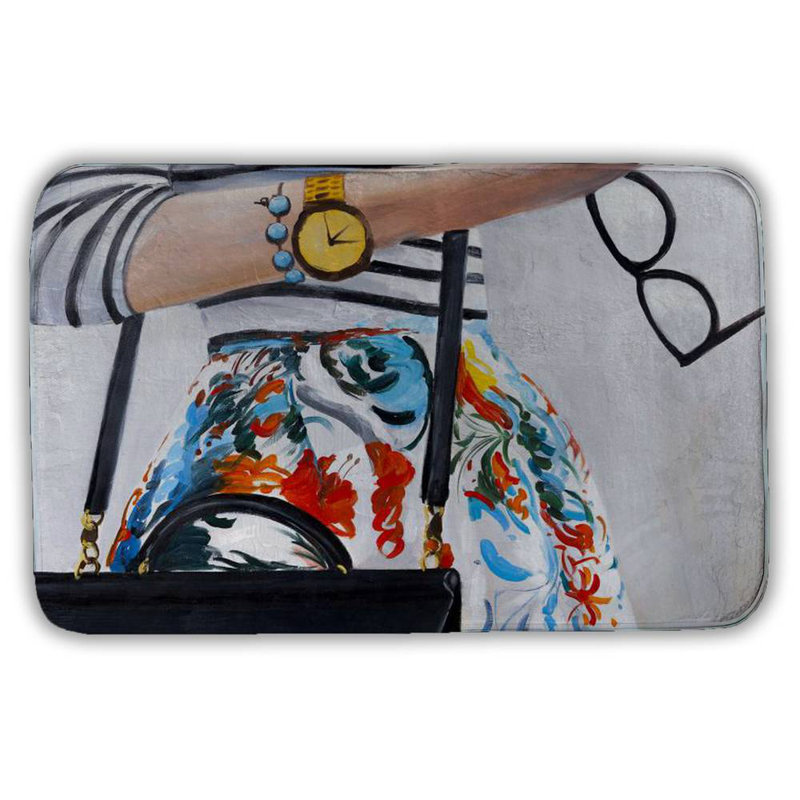 Fashionable woman with glasses Bath Mat with Non-Slip Backing - Quick Dry Memory Foam Bathroom Rug - Absorbent - Modern Plush Spa-Style - Machine Washable