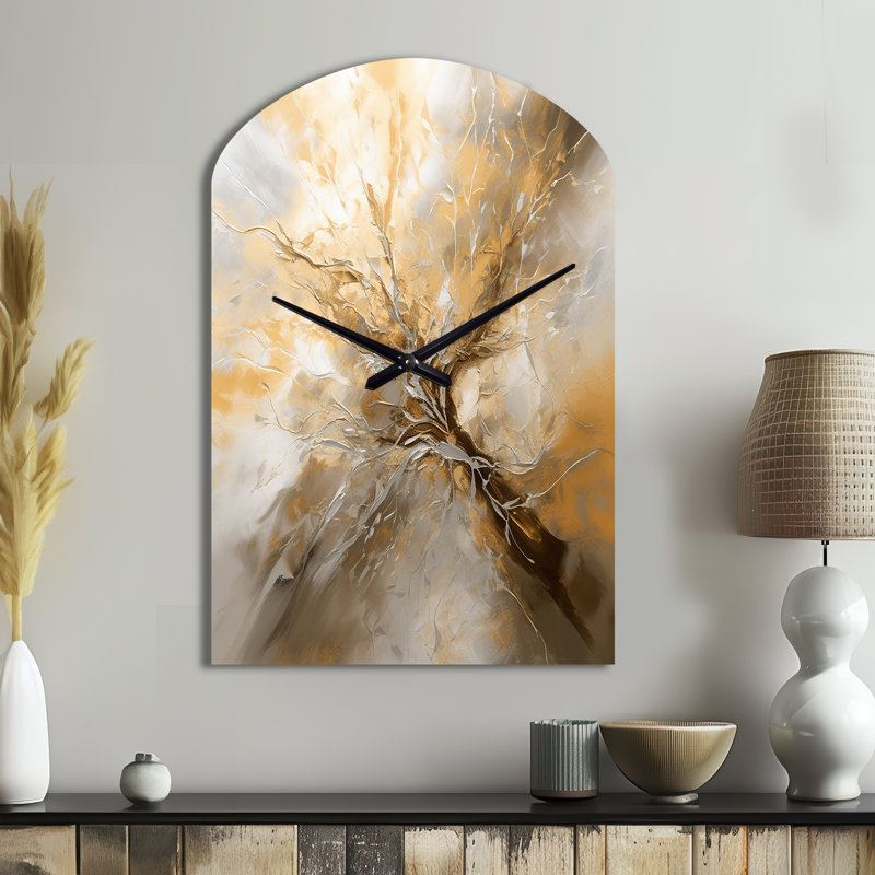 Or et argent - Essence chromatique I - horloge murale asymétrique abstraite, Moyenne