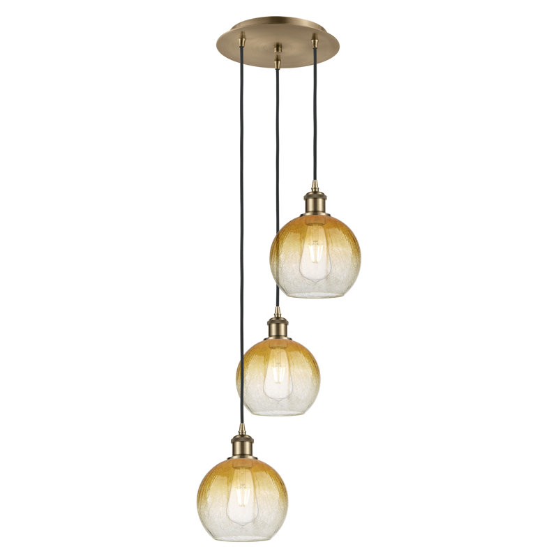 Luminaire suspendu suspendu à 3 lumières 14 po Ballston - Brookhaven Globe, Ambre, Laiton antique