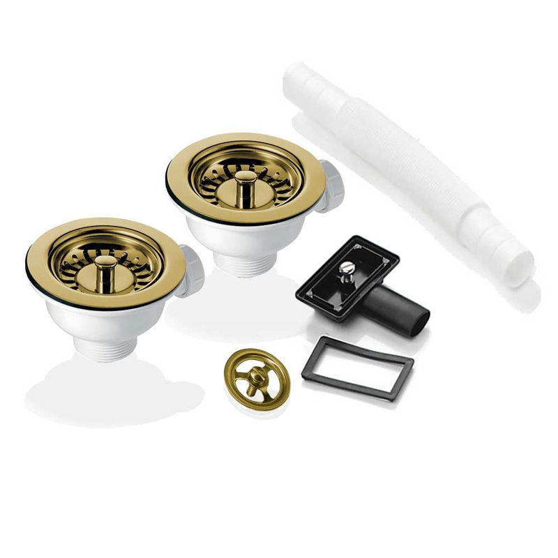 2X 90Mm Strainer Waste & Overflow For Astini, RAK, Rangemaster Ceramic Sink, Gold