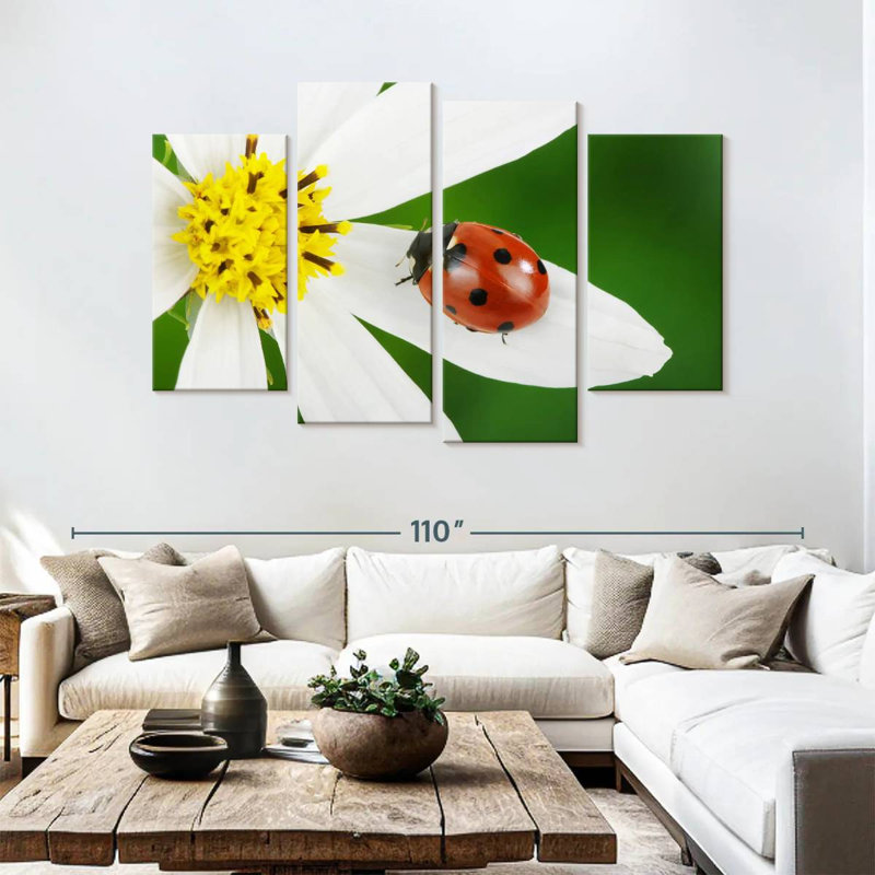 Brampt Ladybug On White Flower, 54" H x 84" W