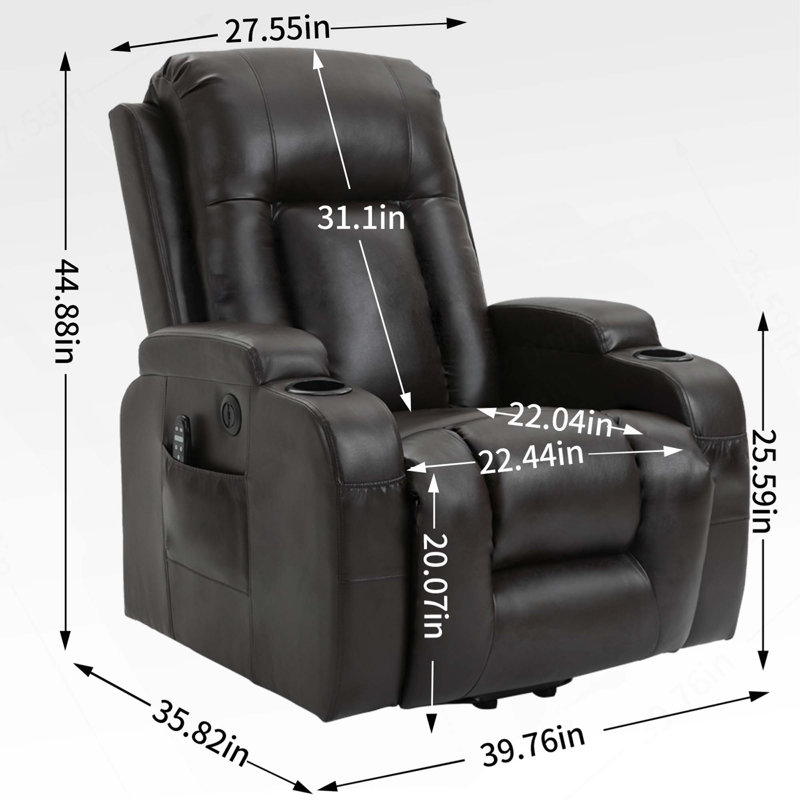 Infinite Position Single Motor Power Lift Recliner with USB Charging Port, Cup Holders, 8-Point Vibration Massage & Lumbar Heating for Elderly