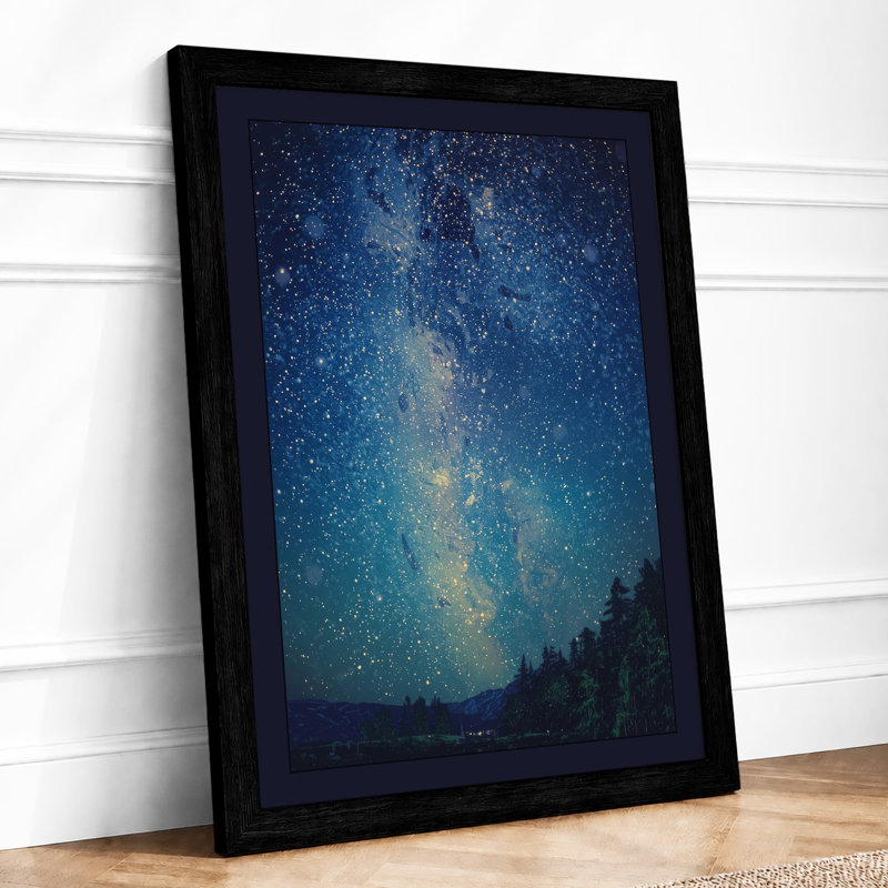 Milky Way Over Forest Scandinavian - Print, Black, A4 - 29.7 x 21.0 cm