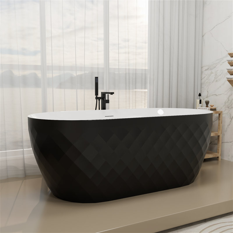 Baignoire de trempage autoportante en acrylique de couleur 59 po. X 28 po. Surface à texture de losange avec bonde chromée et conception antidérapante. Certifié cUPC pour les salles de bain de luxe modernes.