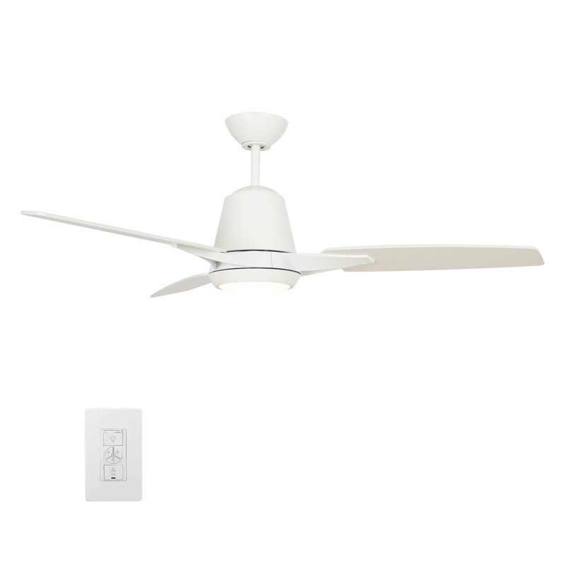 52'' White Plywood Smart Ceiling Fan with LED Light and Voice Control